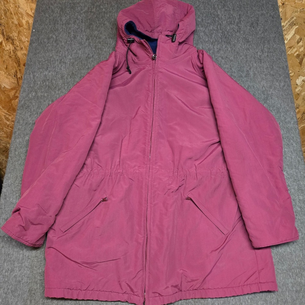 Vintage 90s Lands' End Squall Jacket Womens XL Burgundy Hooded Fleece Lined USA